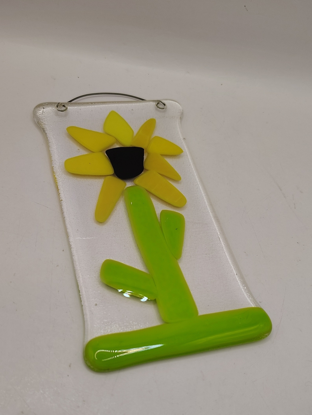 Unique Small Handmade Fused Glass Sunflower Wall Hanging - Unsigned - Picture 3 of 4